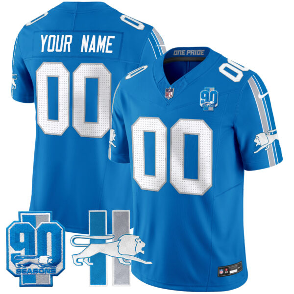 Detroit Lions Throwback 90th Year Patch Vapor Limited Custom Jersey - All Stitched - Blue