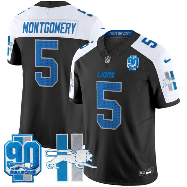 Detroit Lions David Montgomery Throwback 90th Year Patch Vapor Limited Jersey - All Stitched - Black Alternate