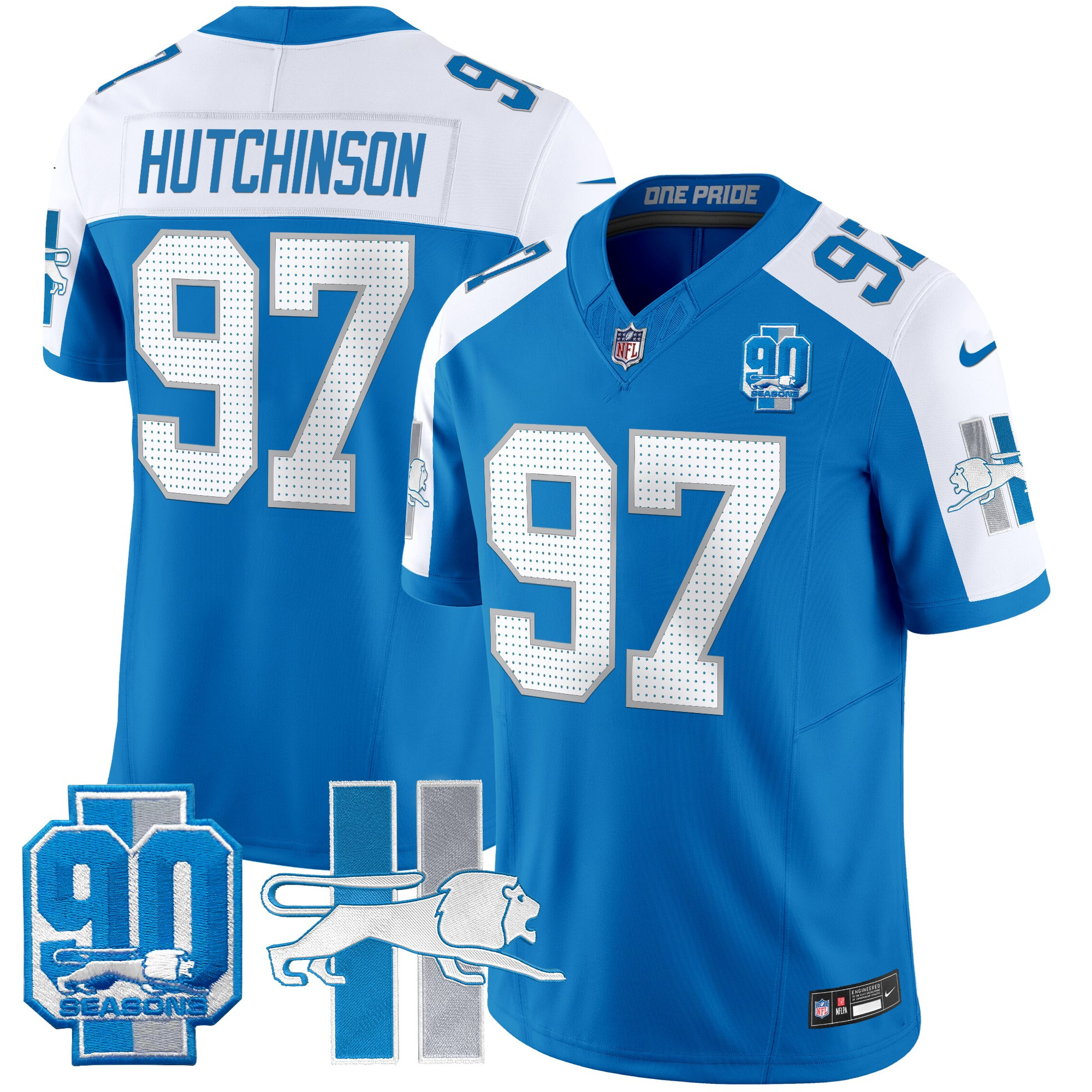 Detroit Lions Hutchinson Throwback 90th Year Patch Vapor Limited Jersey - All Stitched - Blue Alternate