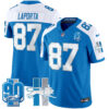 Detroit Lions Sam Laporta Throwback 90th Year Patch Vapor Limited Jersey - All Stitched - Blue Alternate