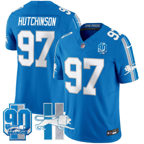 Detroit Lions Hutchinson Throwback 90th Year Patch Vapor Limited Jersey - All Stitched - Blue