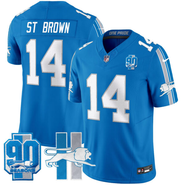 Detroit Lions St. Brown Throwback 90th Year Patch Vapor Limited Jersey - All Stitched - Blue