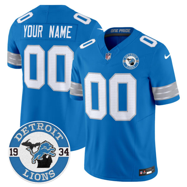 Detroit Lions Est. 1934 Patch Vapor Limited Custom Jersey - All Stitched - Blue
