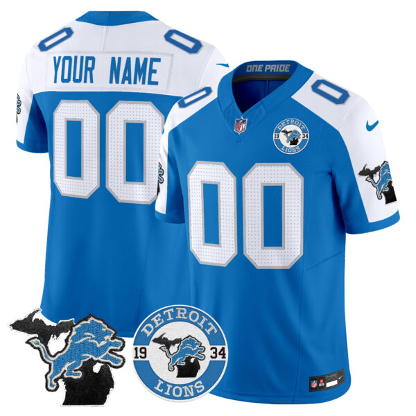 Detroit Lions Est. 1934 Patch Vapor Limited Custom Jersey - All Stitched - Blue Alternate
