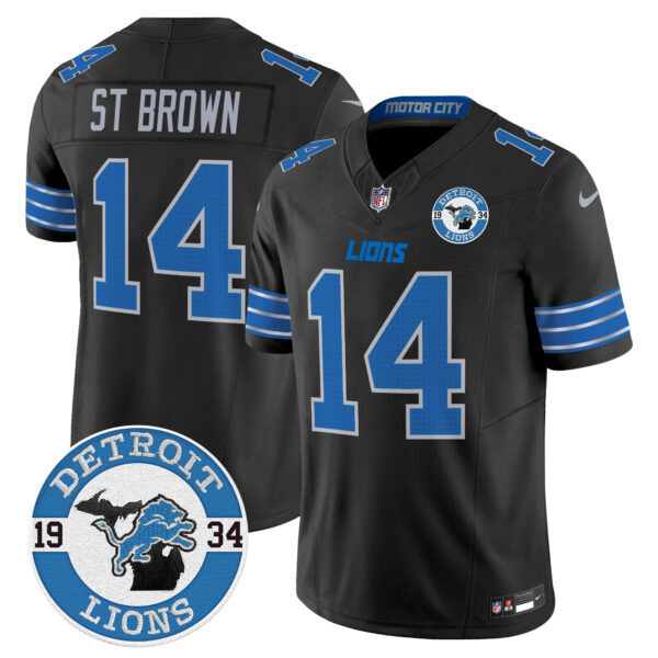Detroit Lions St. Brown Est. 1934 Patch Vapor Limited Jersey - All Stitched - Black