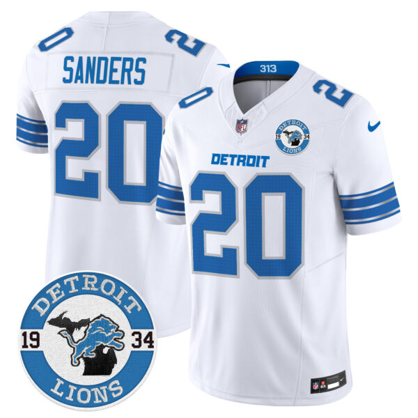 Detroit Lions Barry Sanders Est. 1934 Patch Vapor Limited Jersey - All Stitched - White