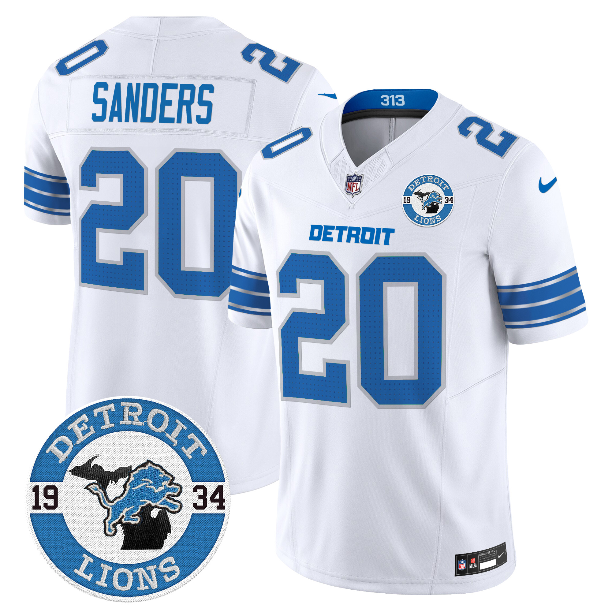 Detroit Lions Barry Sanders Est. 1934 Patch Vapor Limited Jersey - All Stitched - White