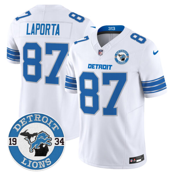 Detroit Lions Sam Laporta Est. 1934 Patch Vapor Limited Jersey - All Stitched - White
