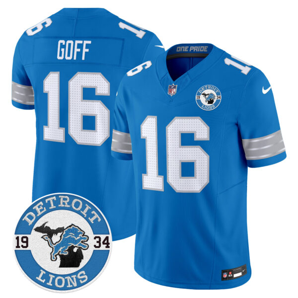 Detroit Lions Jared Goff Est. 1934 Patch Vapor Limited Jersey - All Stitched - Blue