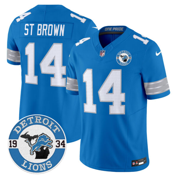 Detroit Lions St. Brown Est. 1934 Patch Vapor Limited Jersey - All Stitched - Blue