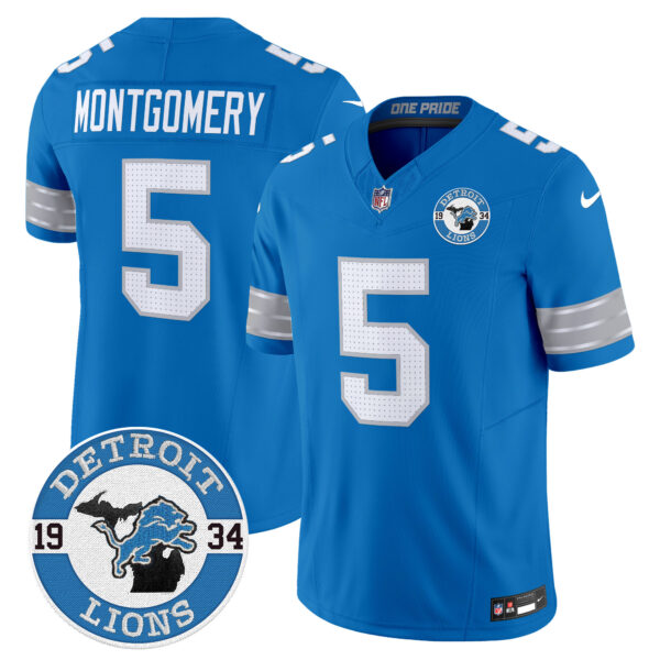 Detroit Lions David Montgomery Est. 1934 Patch Vapor Limited Jersey - All Stitched - Blue