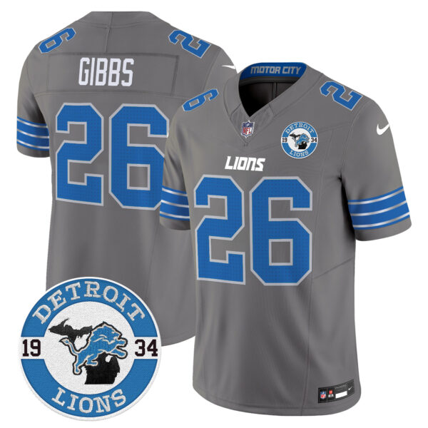 Detroit Lions Jahmyr Gibbs Est. 1934 Patch Vapor Limited Jersey - All Stitched - Gray