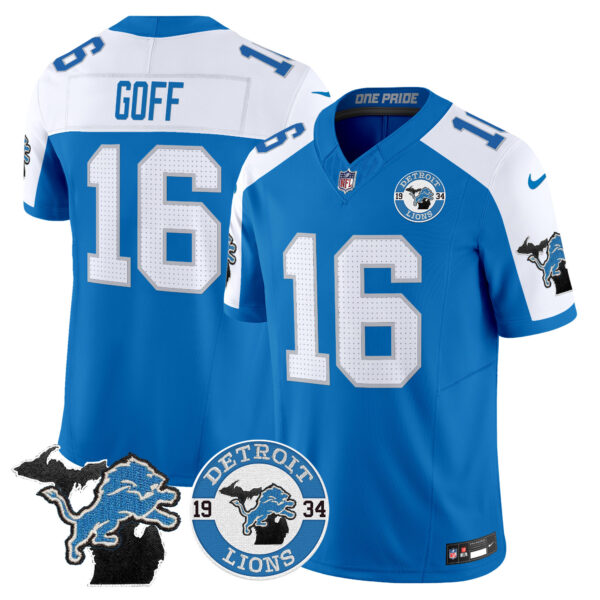 Detroit Lions Jared Goff Est. 1934 Patch Vapor Limited Jersey - All Stitched - Blue Alternate