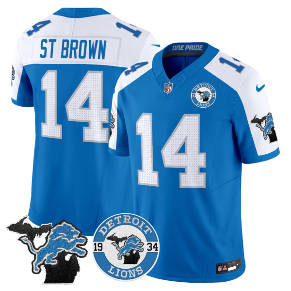 Detroit Lions St. Brown Est. 1934 Patch Vapor Limited Jersey - All Stitched - Blue Alternate