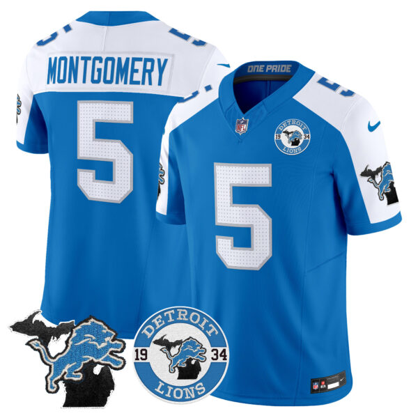 Detroit Lions David Montgomery Est. 1934 Patch Vapor Limited Jersey - All Stitched - Blue Alternate