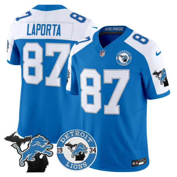 Detroit Lions Sam Laporta Est. 1934 Patch Vapor Limited Jersey - All Stitched - Blue Alternate