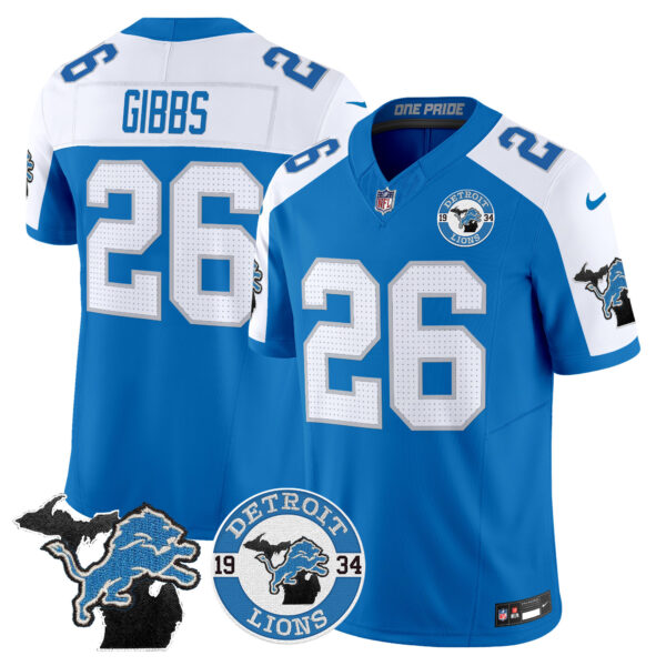Detroit Lions Jahmyr Gibbs Est. 1934 Patch Vapor Limited Jersey - All Stitched - Blue Alternate