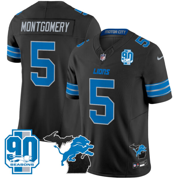 Detroit Lions David Montgomery 2025 'Michigan & 90th Year' Patch Vapor Jersey - All Stitched - Black