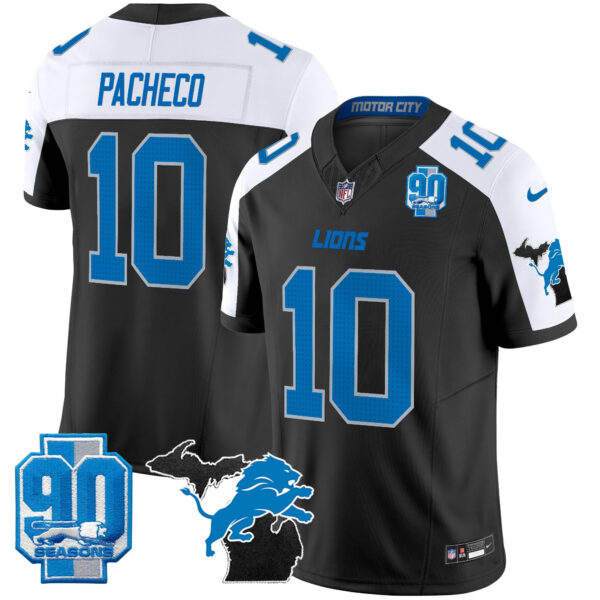 Detroit Lions Isiah Pacheco 2025 'Michigan & 90th Year' Patch Vapor Jersey - All Stitched - Alternate