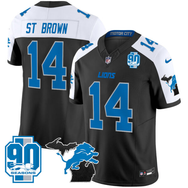 Detroit Lions St. Brown 2025 'Michigan & 90th Year' Patch Vapor Jersey - All Stitched - Alternate