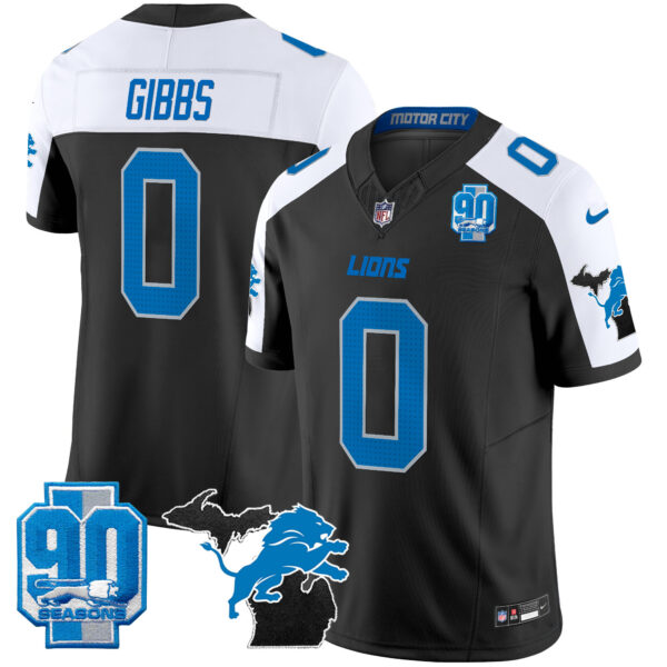 Detroit Lions Jahmyr Gibbs 2025 'Michigan & 90th Year' Patch Vapor Jersey - All Stitched - Alternate