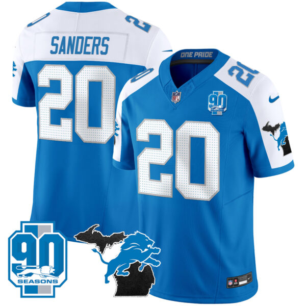 Detroit Lions Barry Sanders 2025 'Michigan & 90th Year' Patch Vapor Jersey - All Stitched - Blue Alternate