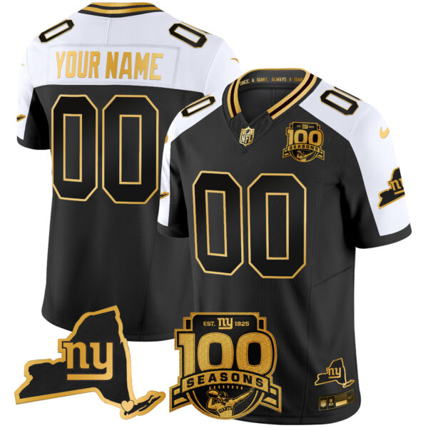 New York Giants 100th Season & State Patch Gold Vapor Limited Custom Jersey - All Stitched - Alternate