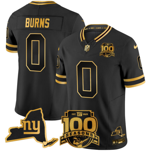 New York Giants Brian Burns 100th Season & State Patch Gold Vapor Limited Jersey - All Stitched - Black Gold
