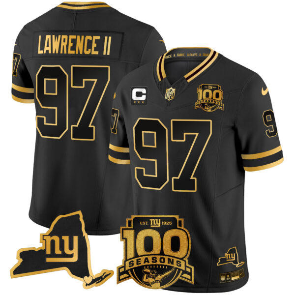 New York Giants Dexter Lawrence II 100th Season & State Patch Gold Vapor Limited Jersey - All Stitched - Black Gold