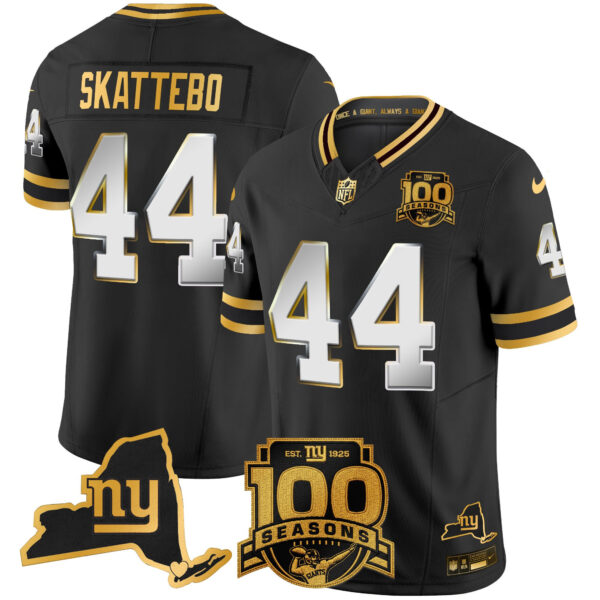 New York Giants Cam Skattebo 100th Season & State Patch Gold Vapor Limited Jersey - All Stitched - Black Limited