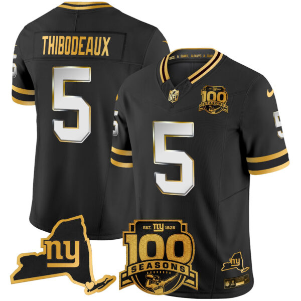 New York Giants Kayvon Thibodeaux 100th Season & State Patch Gold Vapor Limited Jersey - All Stitched - Black Limited