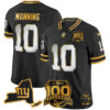 New York Giants Eli Manning 100th Season & State Patch Gold Vapor Limited Jersey - All Stitched - Black Limited