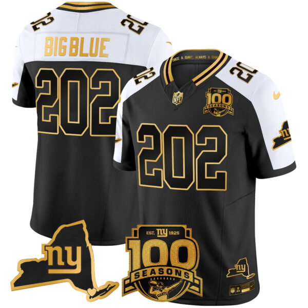 New York Giants Big Blue 202 100th Season & State Patch Gold Vapor Limited Jersey - All Stitched - Alternate
