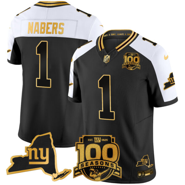 New York Giants Malik Nabers 100th Season & State Patch Gold Vapor Limited Jersey - All Stitched - Alternate