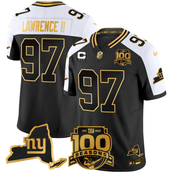 New York Giants Dexter Lawrence II 100th Season & State Patch Gold Vapor Limited Jersey - All Stitched - Alternate