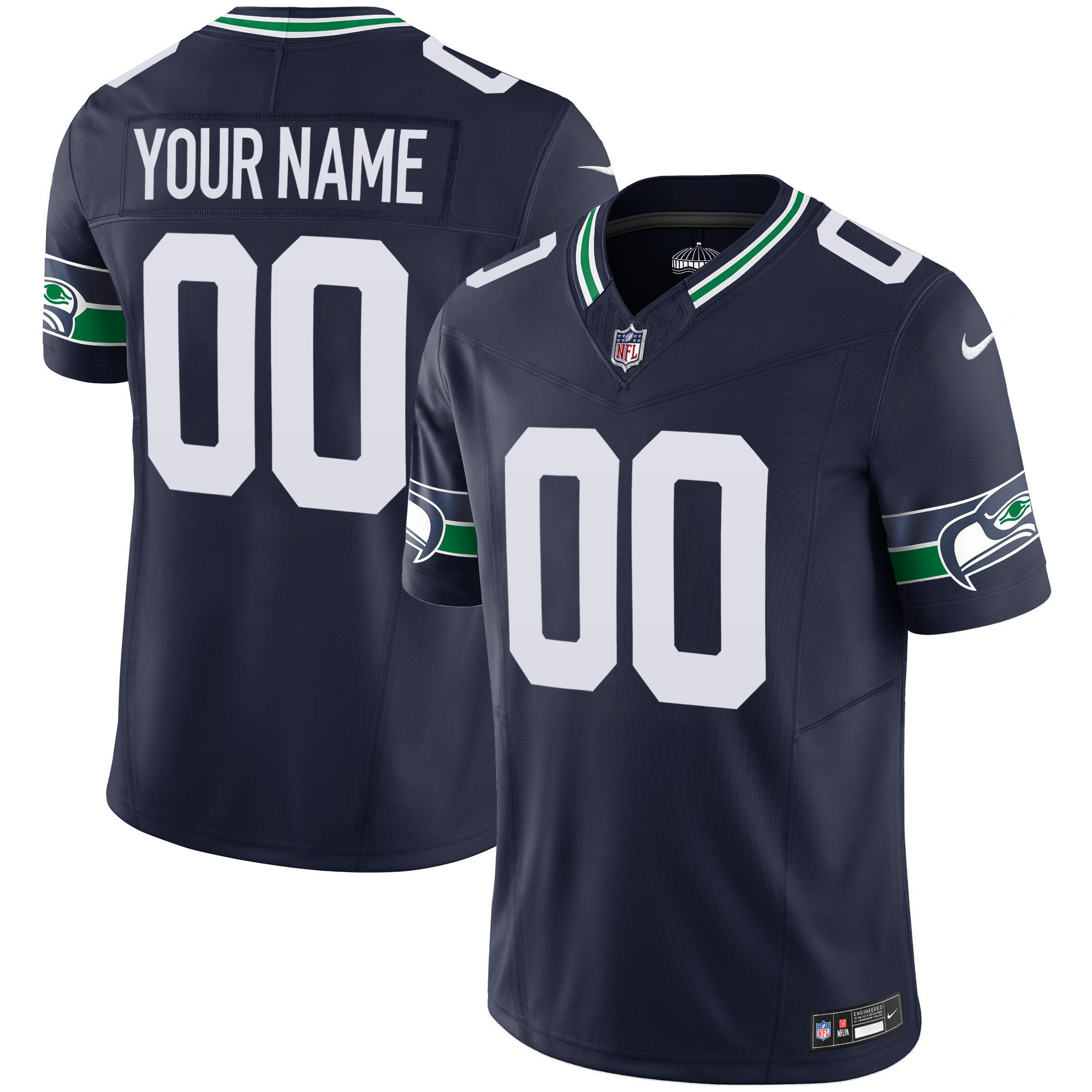 Seattle Seahawks Throwback Vapor Limited Custom Jersey - All Stitched - Navy