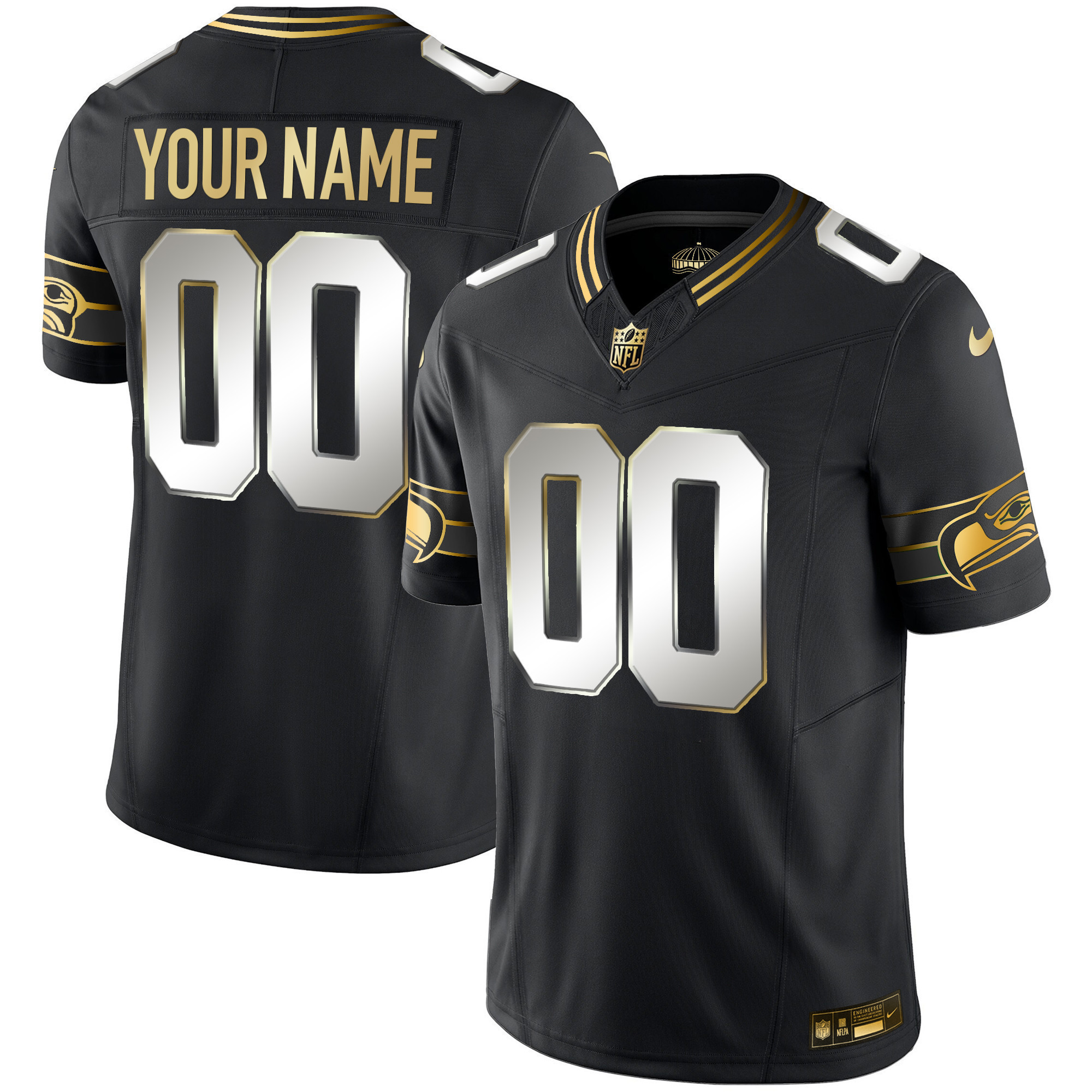 Seattle Seahawks Throwback Vapor Limited Custom Jersey - All Stitched - Black Limited