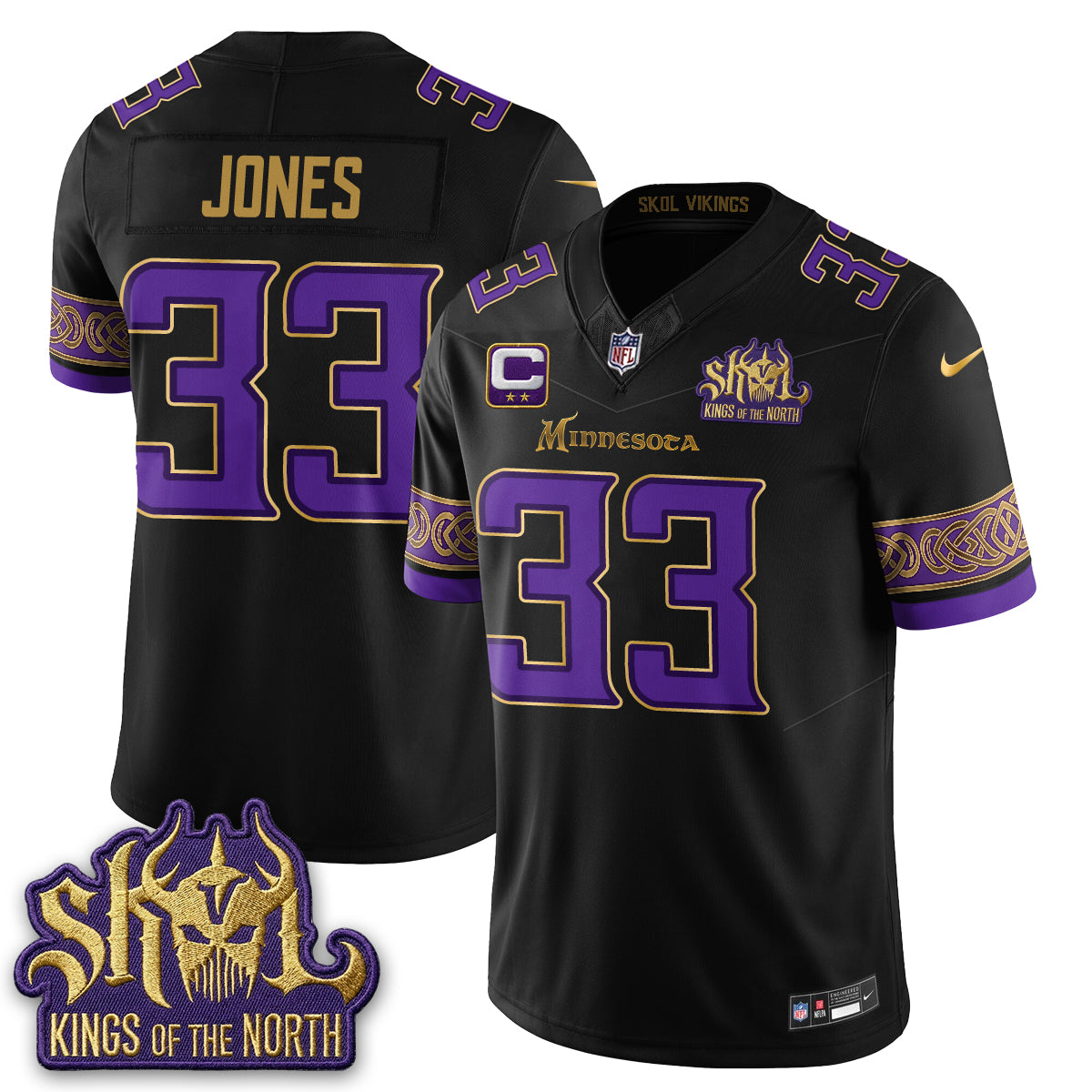 Minnesota Vikings Aaron Jones Fangear Warrior Skol Patch Limited Vapor Jersey - All Stitched - Valkyrie