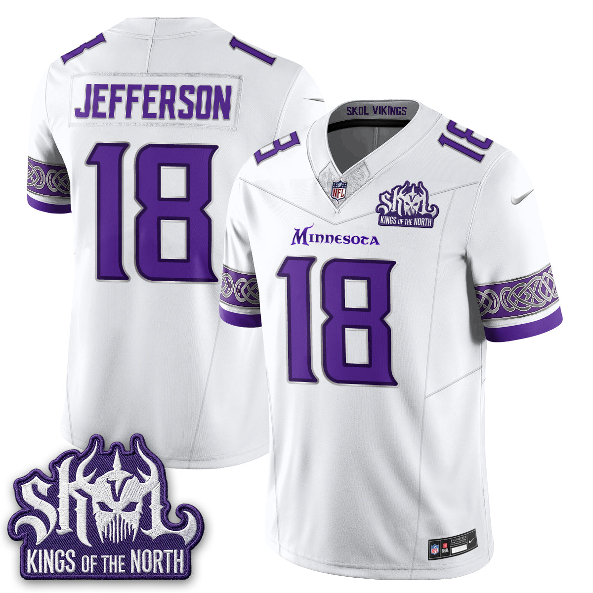 Minnesota Vikings Justin Jefferson Fangear Warrior Skol Patch Limited Vapor Jersey - All Stitched - White