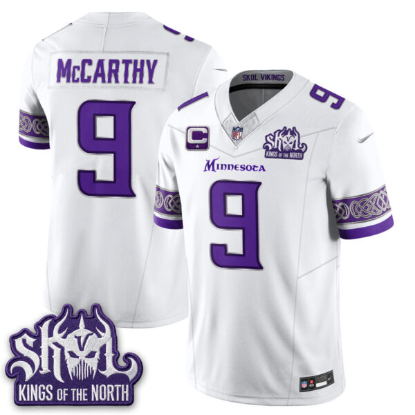 Minnesota Vikings J.J. McCarthy Fangear Warrior Skol Patch Limited Vapor Jersey - All Stitched - White