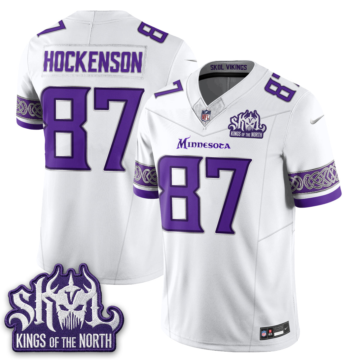 Minnesota Vikings T.J. Hockenson Fangear Warrior Skol Patch Limited Vapor Jersey - All Stitched - White