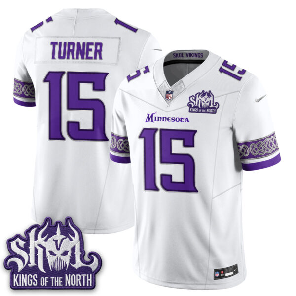Minnesota Vikings Dallas Turner Fangear Warrior Skol Patch Limited Vapor Jersey - All Stitched - White