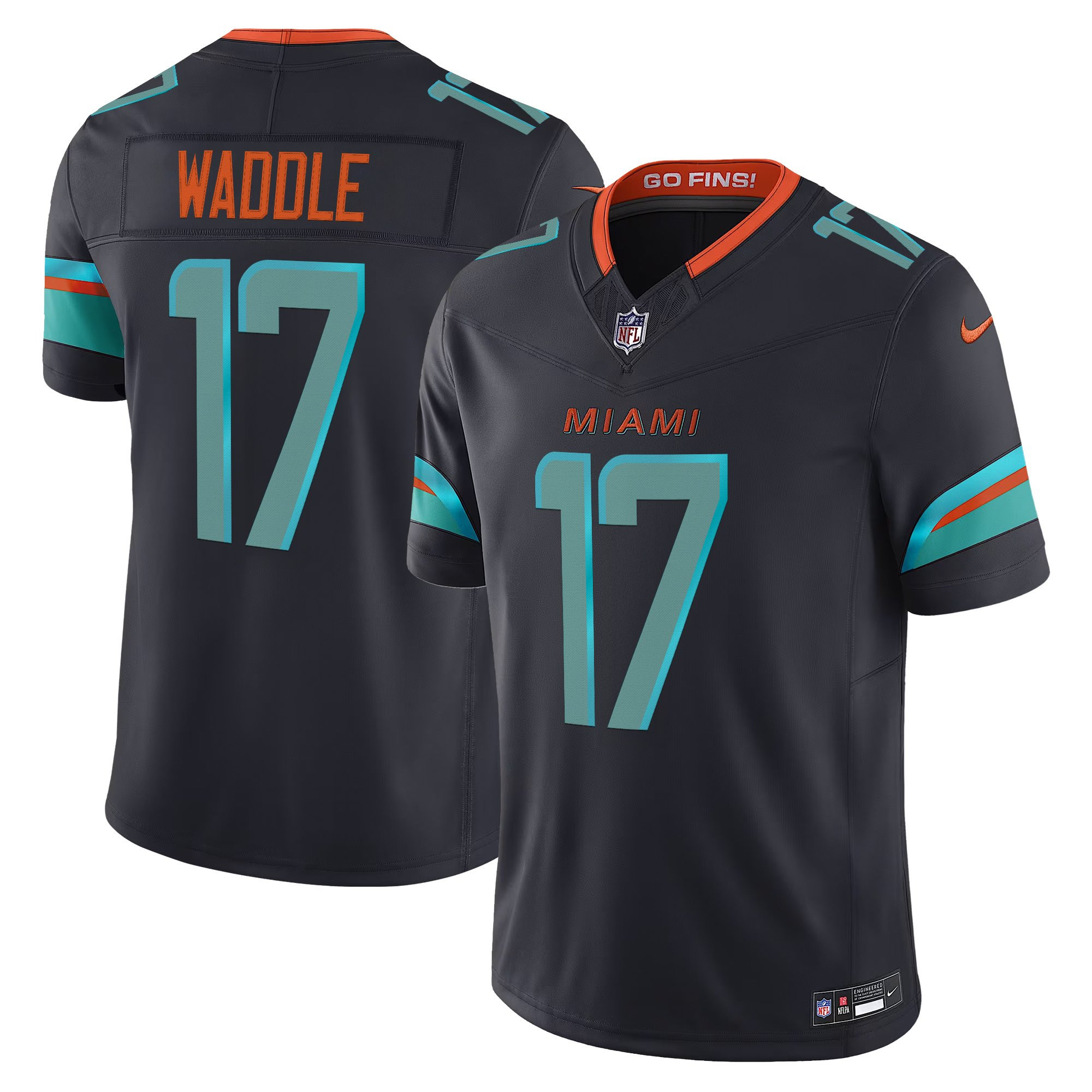 Miami Dolphins Jaylen Waddle Rivalries Vapor Limited Jersey - All Stitched - Dark Waters