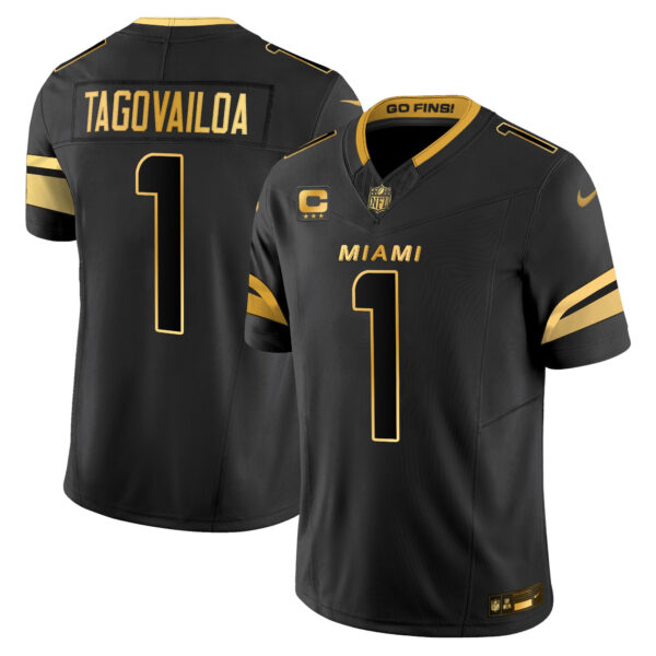 Miami Dolphins Tua Tagovailoa 2025 Rivalries Gold Vapor Limited Jersey - All Stitched - Black Gold