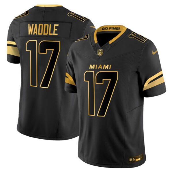 Miami Dolphins Jaylen Waddle 2025 Rivalries Gold Vapor Limited Jersey - All Stitched - Black Gold