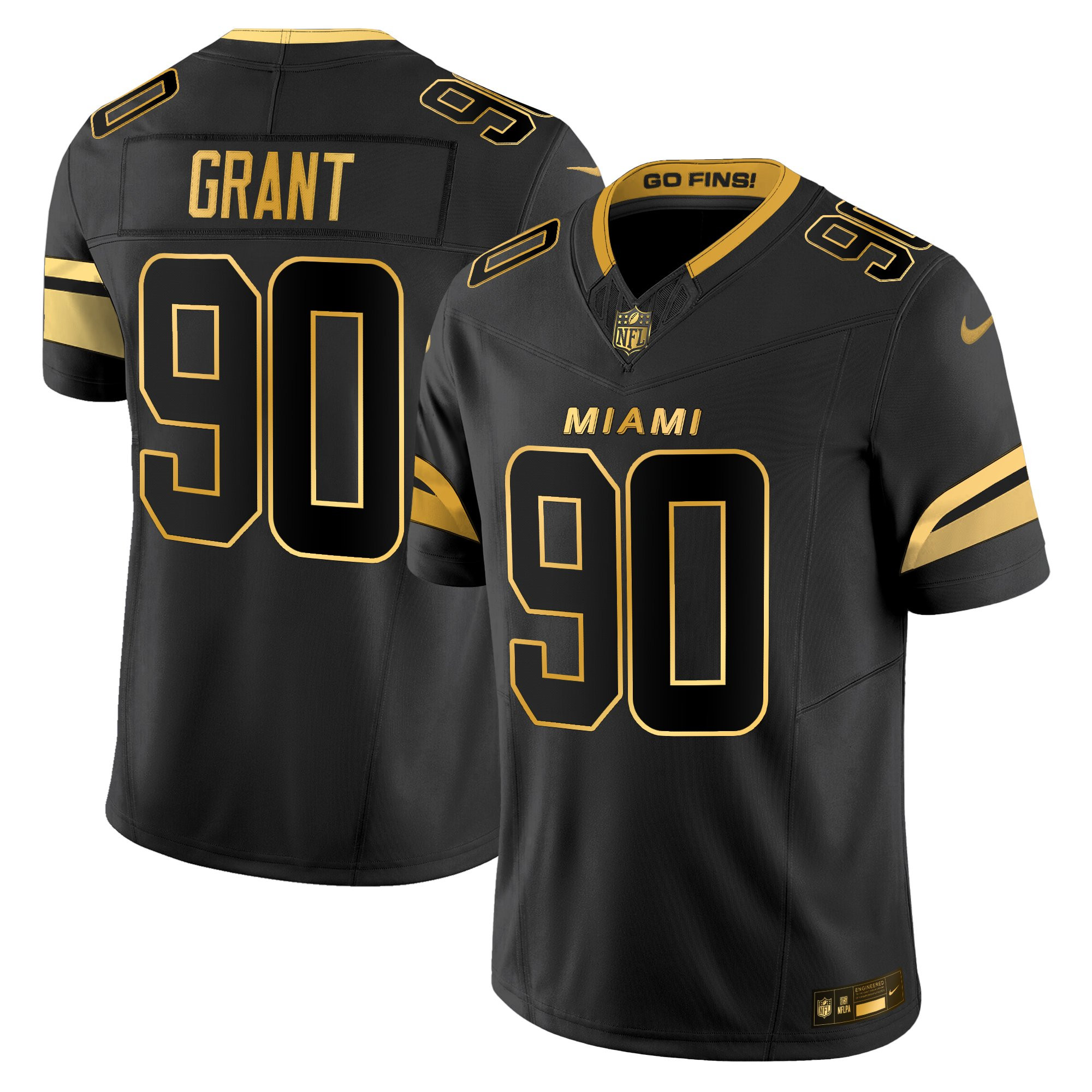 Miami Dolphins Kenneth Grant 2025 Rivalries Gold Vapor Limited Jersey - All Stitched - Black Gold