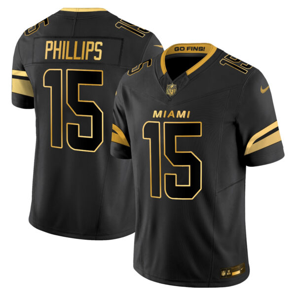 Miami Dolphins Jaelan Phillips 2025 Rivalries Gold Vapor Limited Jersey - All Stitched - Black Gold
