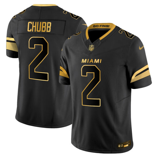 Miami Dolphins Bradley Chubb 2025 Rivalries Gold Vapor Limited Jersey - All Stitched - Black Gold