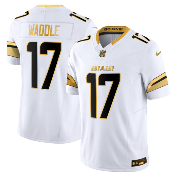 Miami Dolphins Jaylen Waddle 2025 Rivalries Gold Vapor Limited Jersey - All Stitched - White Gold