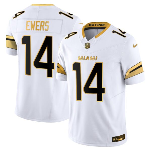 Miami Dolphins Quinn Ewers 2025 Rivalries Gold Vapor Limited Jersey - All Stitched - White Gold